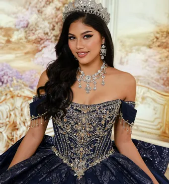Princesa by Ariana Vara Style #PR30245 #6 Navy Blue/Silver frontface vertical cropped thumbnail
