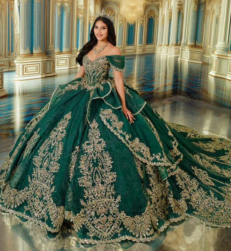 Princesa by Ariana Vara Style #PR30246 #0 default Emerald/Gold frontface vertical picture