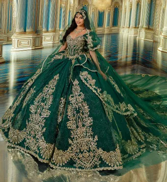 Princesa by Ariana Vara Style #PR30246 #2 Emerald/Gold frontface vertical thumbnail