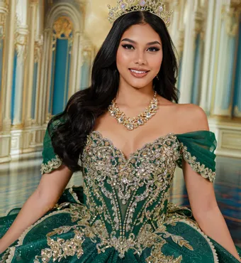 Princesa by Ariana Vara Style #PR30246 #7 Emerald/Gold frontface vertical cropped thumbnail