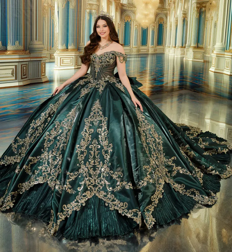 Princesa by Ariana Vara Style #PR30247 #1 Emerald/Gold frontface vertical picture