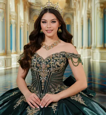 Princesa by Ariana Vara Style #PR30247 #3 Emerald/Gold frontface vertical cropped thumbnail