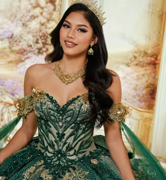 Princesa by Ariana Vara Style #PR30250 #4 Emerald/Gold frontface vertical cropped thumbnail