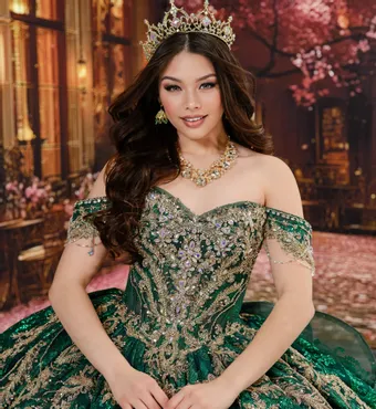Princesa by Ariana Vara Style #PR30251 #4 Emerald/Gold frontface vertical cropped thumbnail