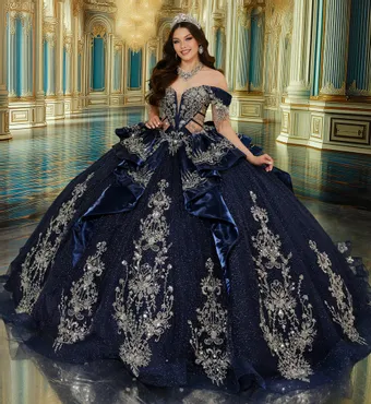 Princesa by Ariana Vara Style #PR30252 #0 default Navy Blue/Silver frontface vertical thumbnail