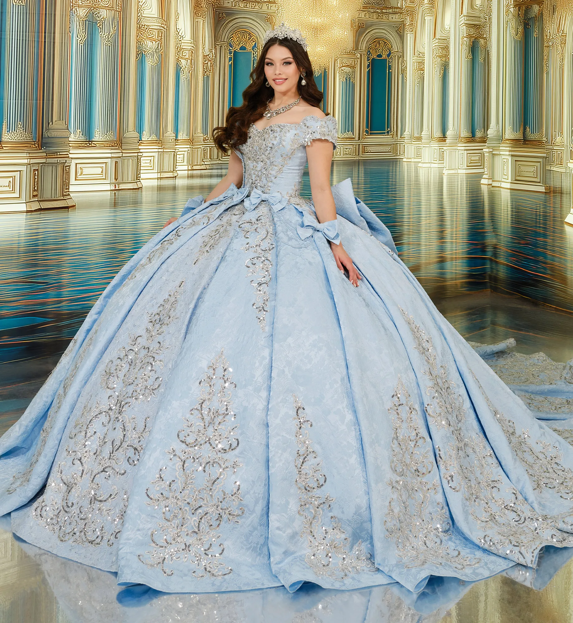 old fashioned quinceanera dresses Blue Tiered Ruffled Vintage Princess Dress Puffed Sleeve Satin Lace Quinceanera Dresses 25039 Custom Colors / US16 main image 0