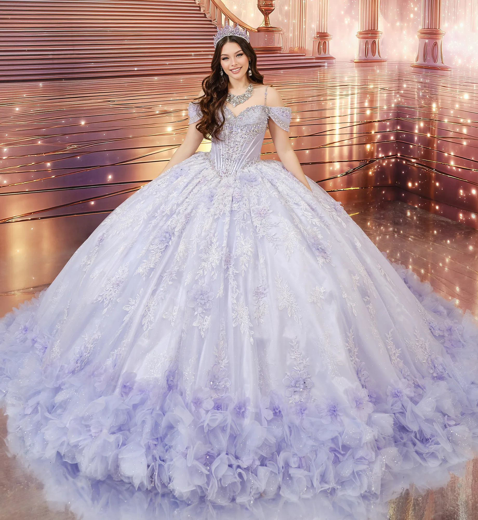 strapless open back dress Princess Lavender Prom Off-the-Shoulder Ball Gown Dresses main image 1
