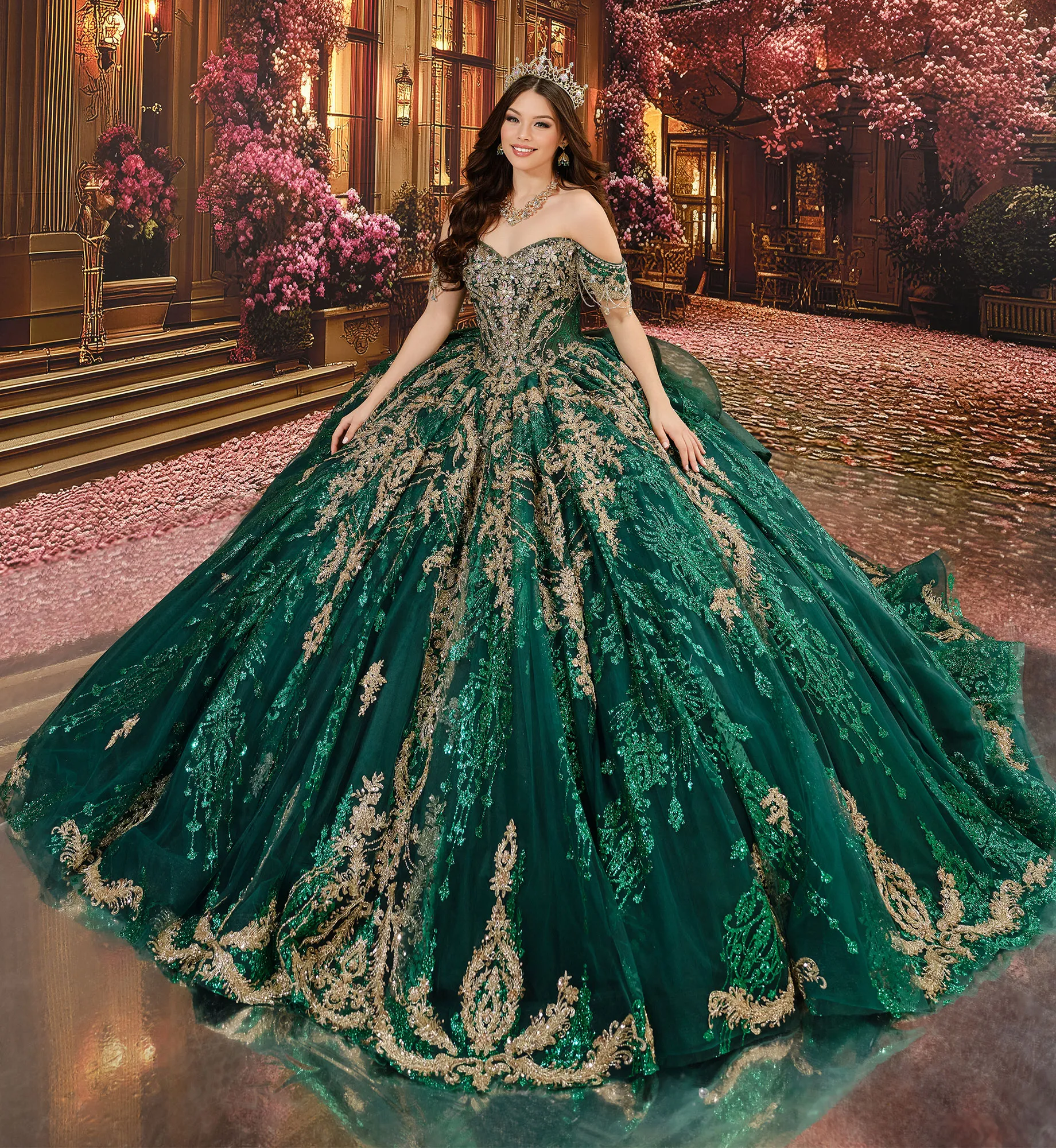 white christmas dresses Emerald Green Ball Gown Quinceanera Dress 66844 viniodress – Viniodress main image 1