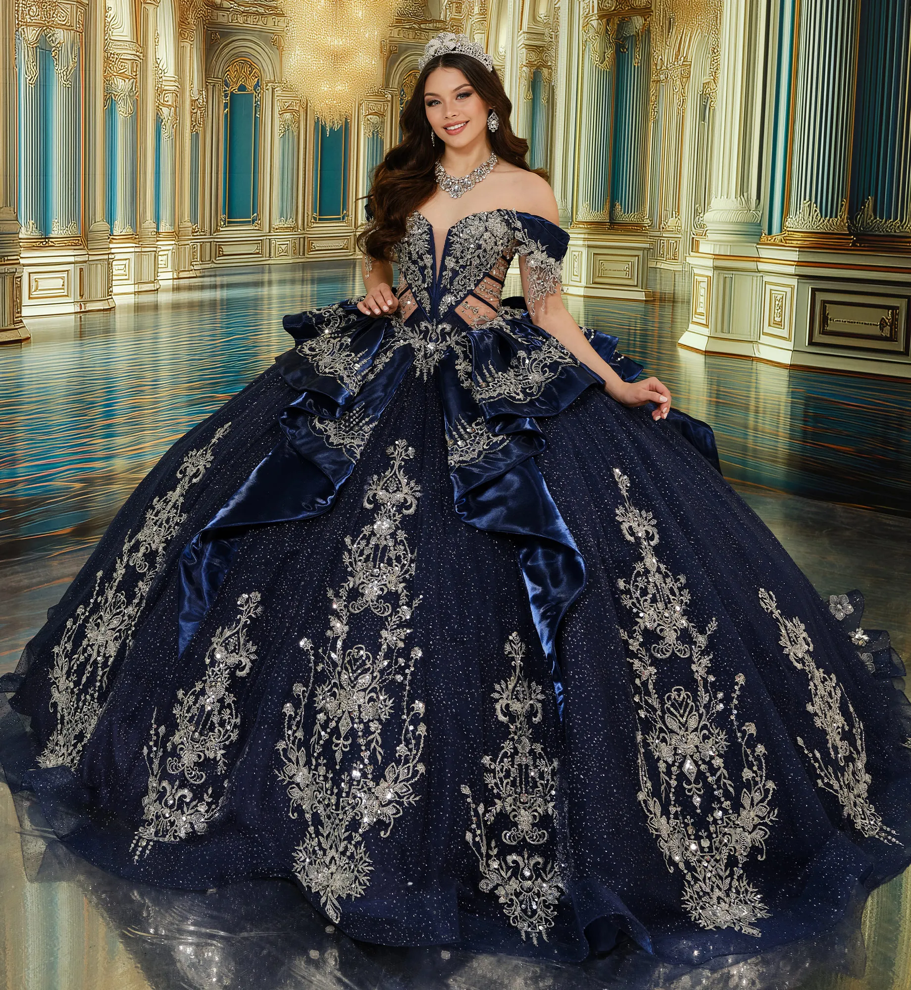 glitter quinceanera dresses Long Glitter Applique Quinceanera Dress
