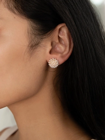 Olive & Piper Pearl Pave Studs #3 Gold vertical thumbnail