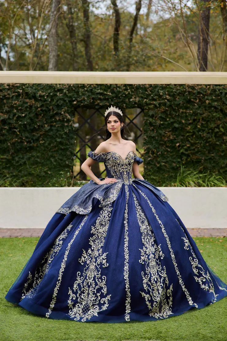 AmaBella Quinceanera Style #Q1113 #0 default Navy/Gold frontface vertical picture