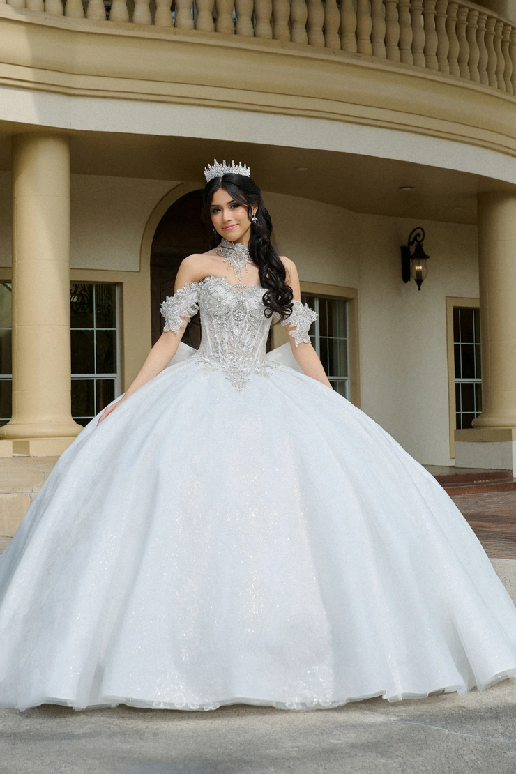 AmaBella Quinceanera Style #Q1118 #14 Ivory/Silver frontface vertical picture