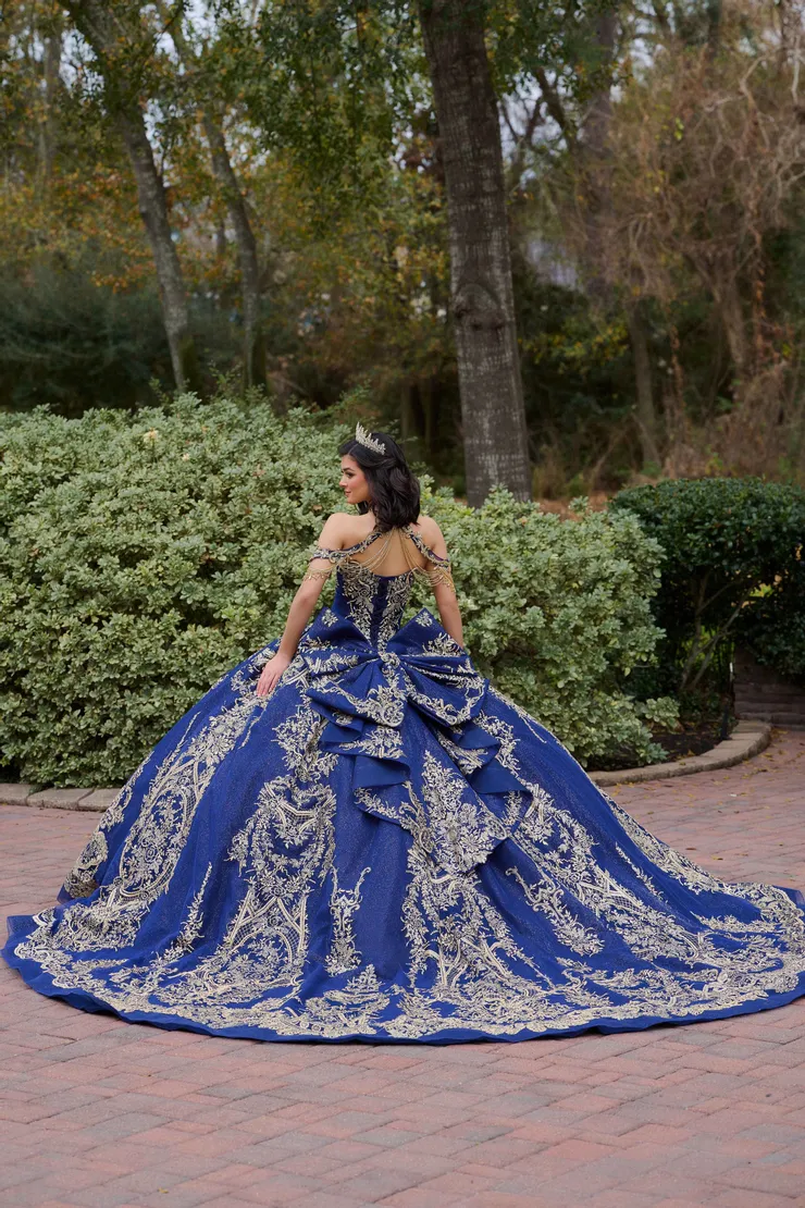 AmaBella Quinceanera Style #Q1120 #1 default Navy/Gold backface vertical picture