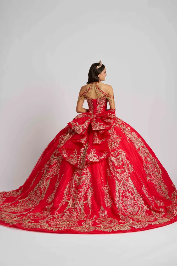 AmaBella Quinceanera Style #Q1120 #11 Red/Gold backface vertical picture