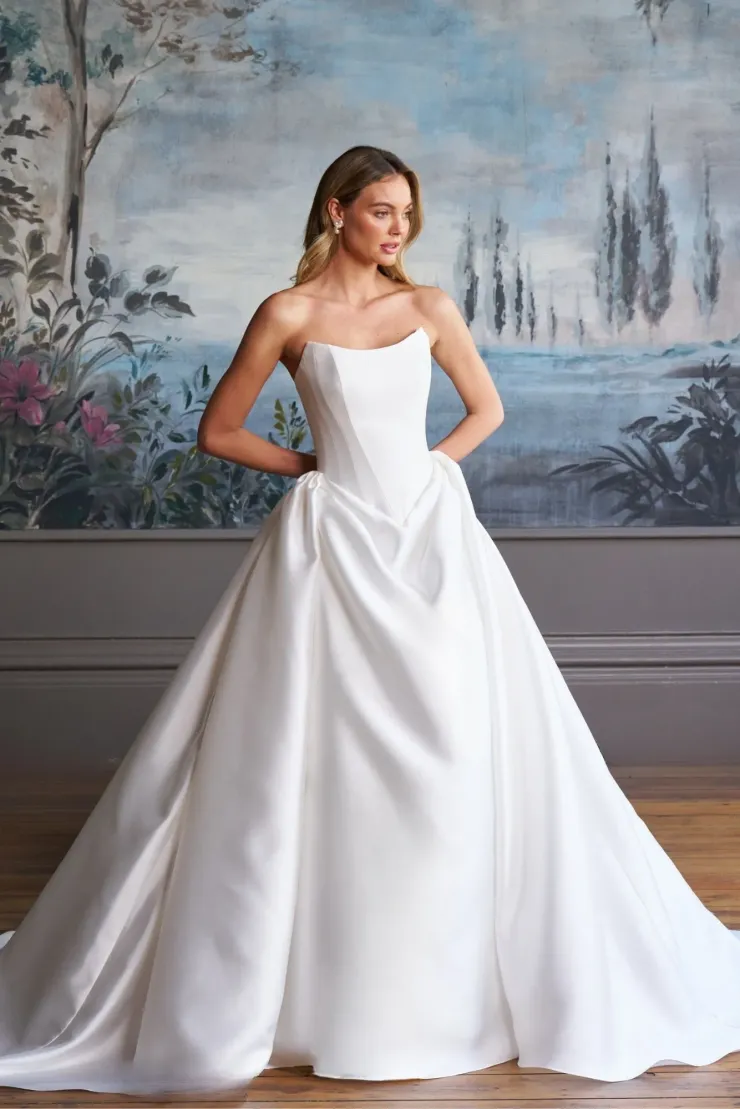 wedding dress designer caroline castigliano Bridal Dresses Carolina castigliano Color:Pink / Brown Polka Dot _okendo:syndication_key:CL136677005 Golden Hour Bubble Sleeve Caroline Castigliano Liberty Is