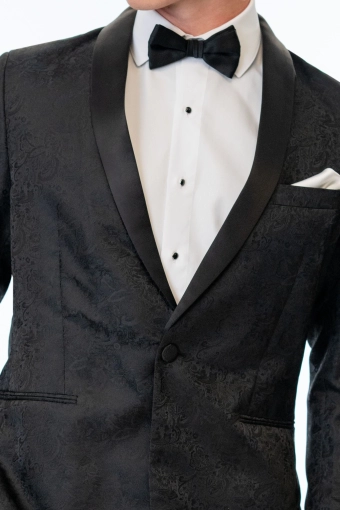 Jim's Formal Wear Style #Black Paisley Slim Fit Tuxedo Coat #3 frontface vertical cropped thumbnail