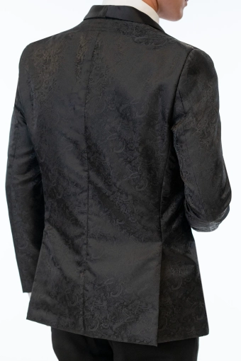 Jim's Formal Wear Style #Black Paisley Slim Fit Tuxedo Coat #5 backface vertical cropped thumbnail