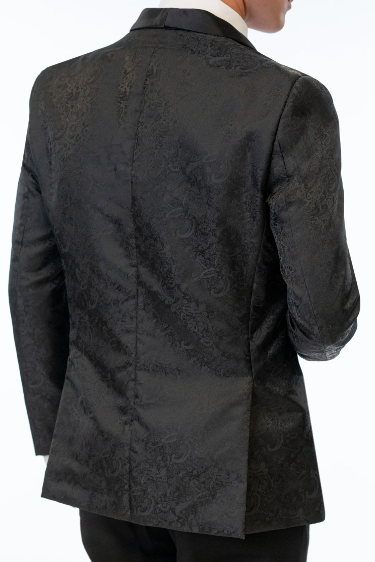 Jim's Formal Wear Black Paisley Slim Fit Tuxedo Coat #5 backface vertical cropped picture