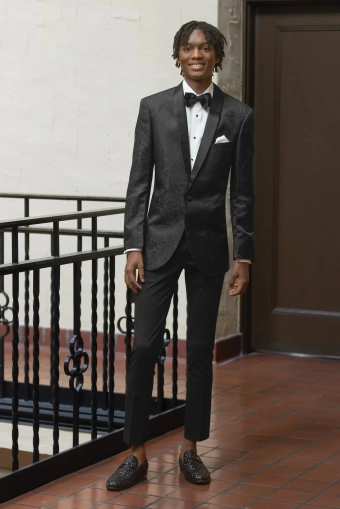 Jim's Formal Wear Style #Black Paisley Slim Fit Tuxedo Coat #0 default frontface vertical thumbnail