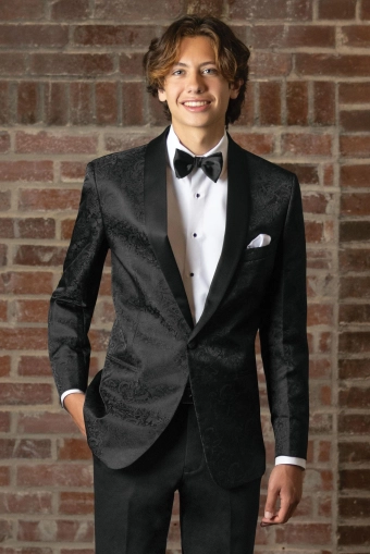 Jim's Formal Wear Style #Black Paisley Slim Fit Tuxedo Coat #4 frontface vertical cropped thumbnail