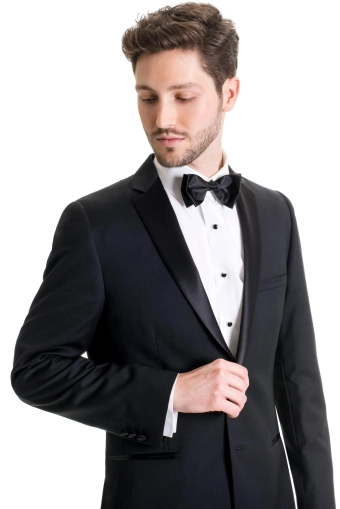Jim's Formal Wear Style #Black Slim Fit Tuxedo Coat #4 frontface vertical cropped thumbnail