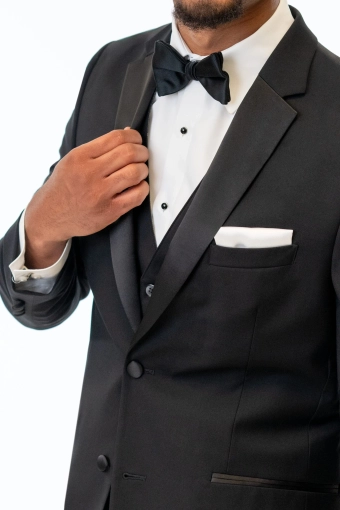 Jim's Formal Wear Style #Black Stretch Slim Fit Tuxedo Coat #3 frontface vertical cropped thumbnail