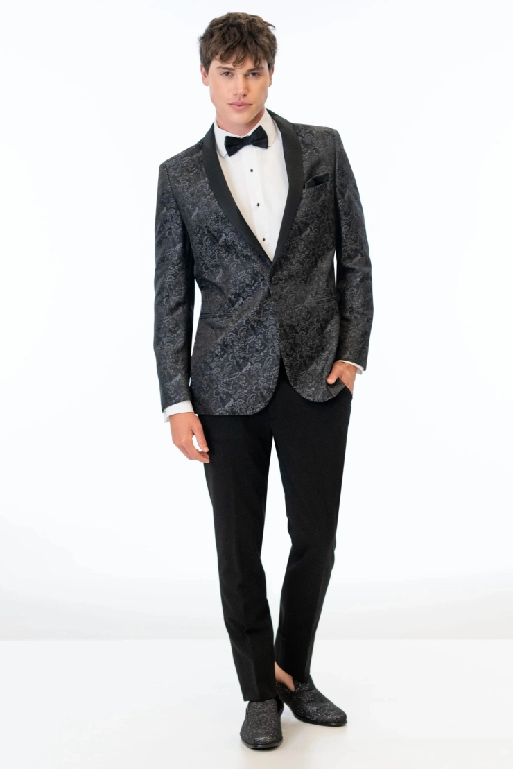 Jim's Formal Wear Granite Paisley Slim Fit Tuxedo Coat #1 frontface vertical picture
