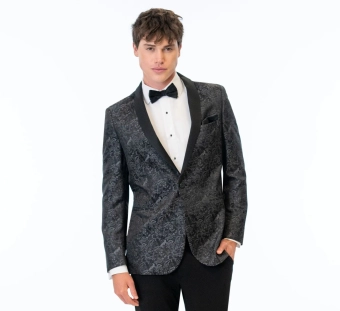 Jim's Formal Wear Style #Granite Paisley Slim Fit Tuxedo Coat #6 frontface cropped thumbnail