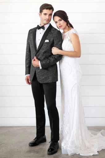 Jim's Formal Wear Style #Granite Paisley Slim Fit Tuxedo Coat #1 frontface vertical thumbnail