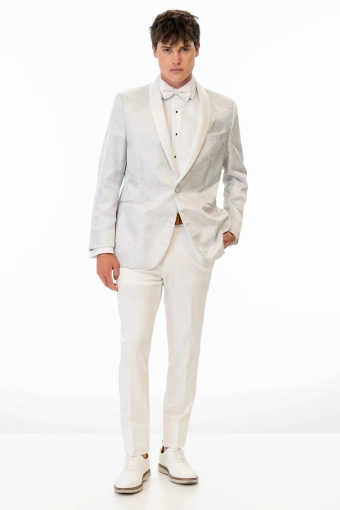 Jim's Formal Wear Style #White-Silver Paisley Slim Fit Tuxedo Coat #0 default frontface vertical thumbnail