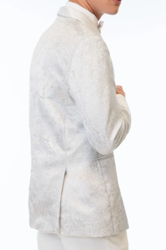 Jim's Formal Wear Style #White-Silver Paisley Slim Fit Tuxedo Coat #4 backface vertical cropped thumbnail