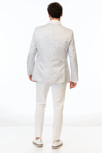 Jim's Formal Wear Style #White-Silver Paisley Slim Fit Tuxedo Coat #1 default backface vertical thumbnail