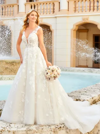 Christina Wu Brides 15780  A-line Floral Applique Plunging V-neck Wedding Dress #0 default frontface vertical thumbnail