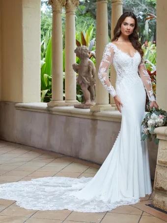 Christina Wu Brides 15833  Trumpet Wedding Dress with Lace Bodice and Train #1 frontface vertical thumbnail