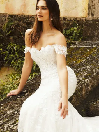 Christina Wu Brides 15855  Lace Trumpet Wedding Dress with Off-Shoulder Neckline #3 frontface vertical cropped thumbnail