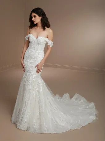Christina Wu Brides 15855  Lace Trumpet Wedding Dress with Off-Shoulder Neckline #0 default frontface vertical thumbnail