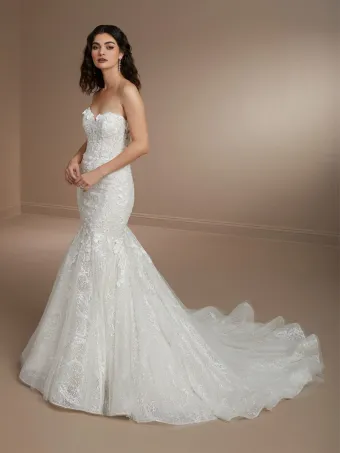 Christina Wu Brides 15855  Lace Trumpet Wedding Dress with Off-Shoulder Neckline #1 frontface vertical thumbnail