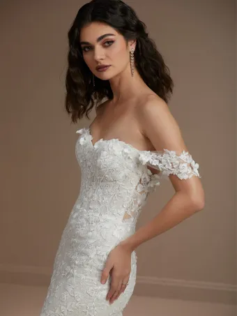Christina Wu Brides 15855  Lace Trumpet Wedding Dress with Off-Shoulder Neckline #4 frontface vertical cropped thumbnail