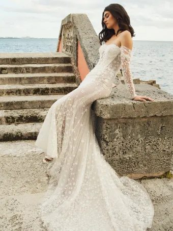 Christina Wu Brides 15857  Mermaid Wedding Dress with Off-Shoulder Sleeves #0 default frontface vertical thumbnail