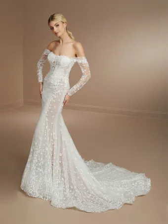 Christina Wu Brides 15857  Mermaid Wedding Dress with Off-Shoulder Sleeves #1 frontface vertical thumbnail