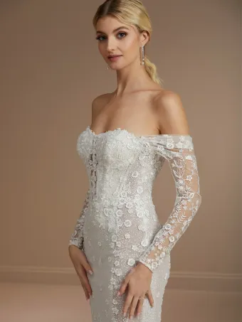 Christina Wu Brides 15857  Mermaid Wedding Dress with Off-Shoulder Sleeves #3 frontface vertical cropped thumbnail
