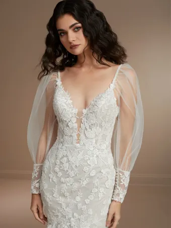 Christina Wu Brides 15863  Trumpet Wedding Dress with Plunging V-neck #3 frontface vertical cropped thumbnail
