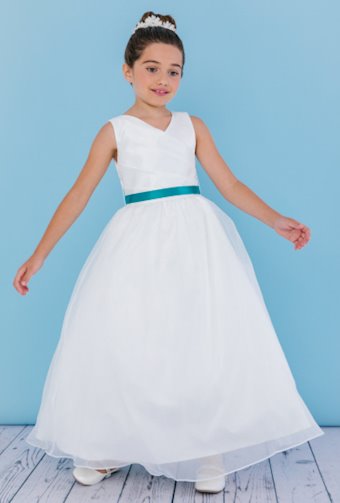 Rosebud Fashions 5111  Elegant V-Neck Flower Girl Dress #2 frontface backface vertical thumbnail