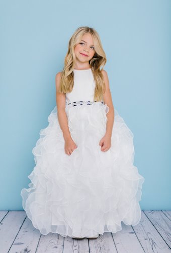 Rosebud Fashions 5122  Flower Girl Ballgown with Ruffled Skirt and Bling Waist #1 frontface backface vertical thumbnail