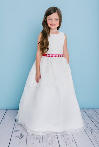 Rosebud Fashions 5125  Flower Girl Dress with Lace Overlay and Tiered Skirt #1 frontface backface vertical thumbnail