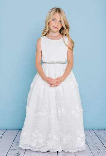Rosebud Fashions 5128  Flower Girl Dress Scoop Neck Lace Appliques #1 frontface backface vertical thumbnail