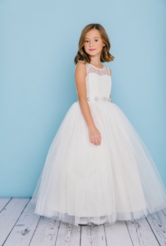 Rosebud Fashions 5129  Timeless Flower Girl Gown with Lace Bodice & Tulle Skirt #2 frontface backface vertical thumbnail