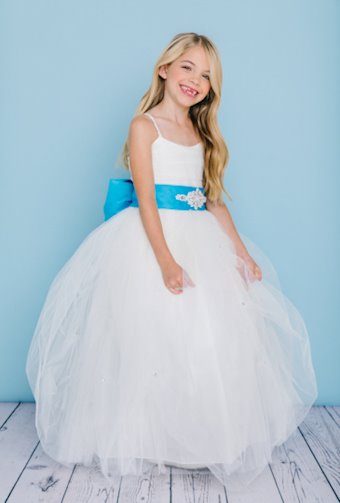 Rosebud Fashions 5130  Flower Girl Dress | Tulle Skirt & Embellished Sash #1 frontface backface vertical thumbnail