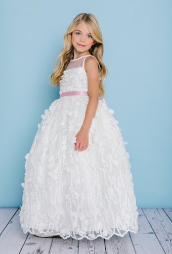 Rosebud Fashions 5133  Elegant Flower Girl Ballgown Dress - 3D Floral Appliques #2 frontface backface vertical thumbnail