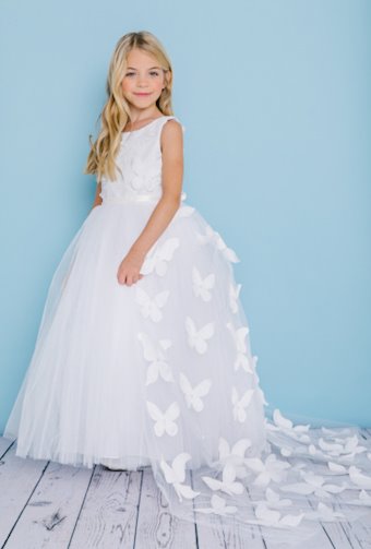 Rosebud Fashions 5134  Enchanting Flower Girl Dress with Butterfly Train #2 frontface backface vertical thumbnail